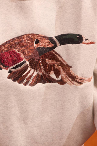 BUCKETLIST INC - IT2594E-MALLARD | 'MALLARD' Embroidered Mock-Neck Sweatshirt: ASH GREY / S/M-L/XL (3-3)