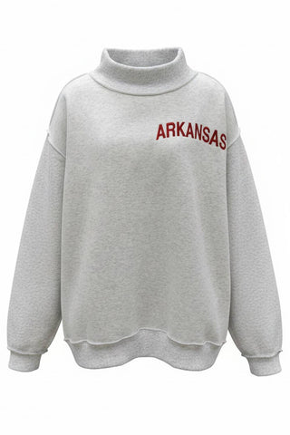 BUCKETLIST INC - IT2594E-AREMBO1 | Embroidered "ARKANSAS" Mock Neck Pullover: ASH GREY / S/M-L/XL (3-3)
