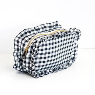 Gingham Ruffle Zipper Bag: Yellow