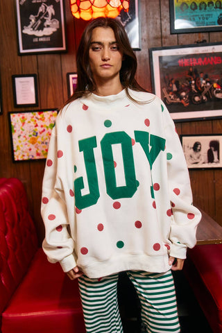 BUCKETLIST INC - IT2594E-JOY | 'JOY' Applique Patch Polka-Dot Sweatshirt: Cream / S/M-L/XL (3-3)