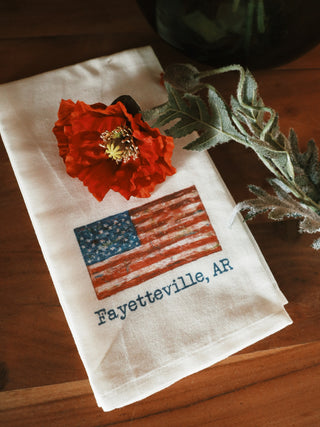 Fayetteville, AR American Flag Dish Towel