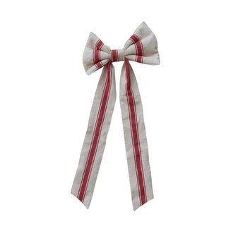 Striped Woven Cotton Clip-on Bow