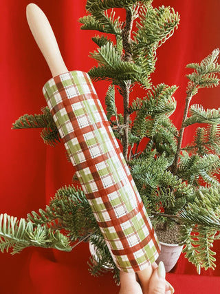 Plaid Stoneware Rolling Pin