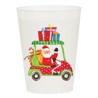 Golf Cart Santa Frosted Cups - Pack of 10