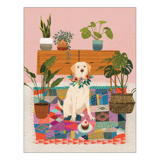 Dog With Plants Birthday Card