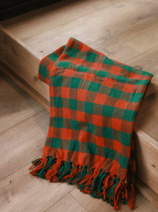 Red + Green Check Throw With Fringe