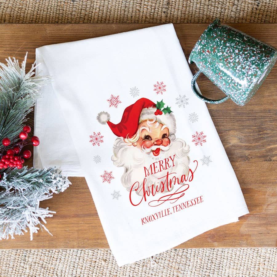 Christmas Towel - Santa Kitchen Towel - Flour Sack Towel - Christmas Decor  - Christmas Tea Towel