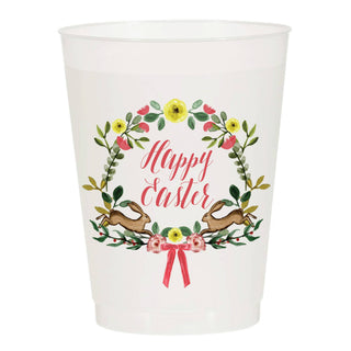 Sip Hip Hooray - Happy Easter Floral Wreath Bunny Frosted Cups- Easter: Pack of 6