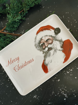 Merry Christmas Santa Stoneware Platter