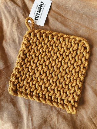 Crocheted Pot Holder - Mustard