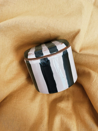 Black Striped Stoneware Canister