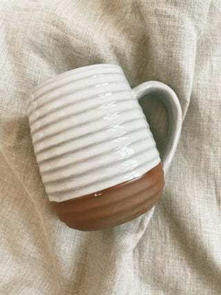 White and Tan Reactive Glaze Mug