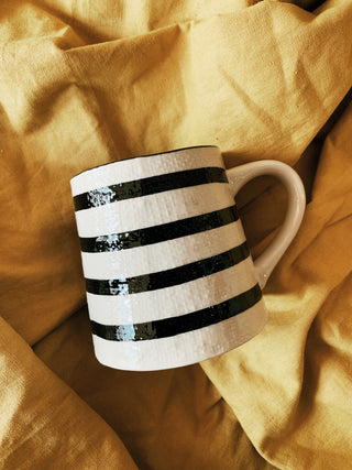 Black + White Striped Mug