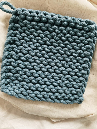 Crocheted Pot Holder - Dusty Blue