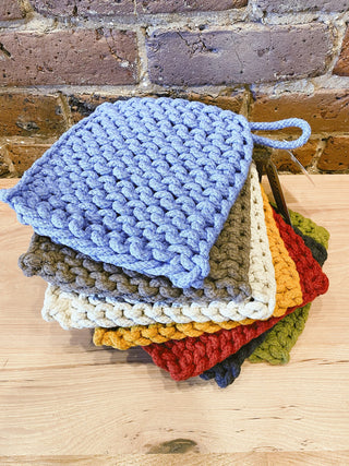 Crocheted Pot Holder - Dusty Blue