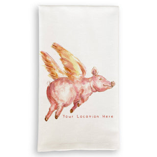Fayetteville, AR Flying Pig Tea Towel