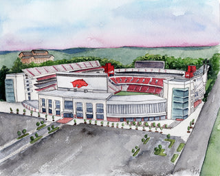 Arkansas Razorbacks Stadium Watercolor Art Print - 8x10