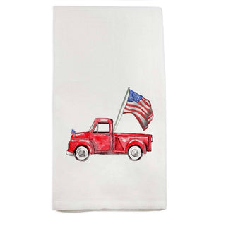 Red Truck with Flag Dish Towel