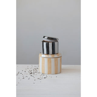 Black Striped Stoneware Canister