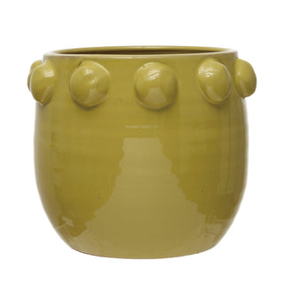 Chartruese Terracotta Planter With Raised Dots - PICKUP ONLY