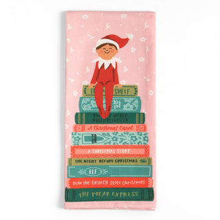 Holiday Elf Book Stack Tea Towel