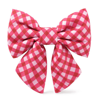 Raspberry Gingham Valentine's Day Lady Dog Bow: Small