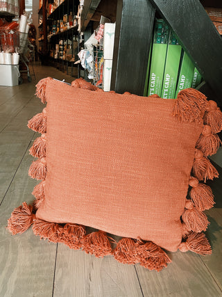 Square Slub Pillow with Tassels - Russet