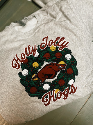 Holly Jolly Hogs Sweatshirt- Grey