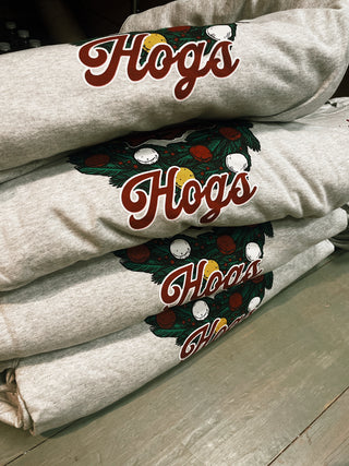 Holly Jolly Hogs Sweatshirt- Grey