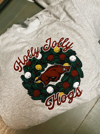 Holly Jolly Hogs Sweatshirt- Grey